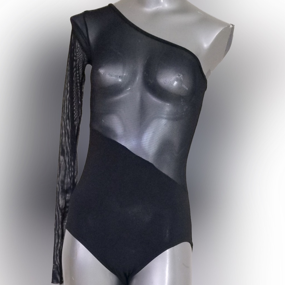 Black Sheer Asymmetrical Bodysuit